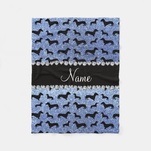 Aangepaste naam lichtblauwe glitter dachshunds fleece deken (Voorkant)