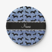 Aangepaste naam lichtblauwe glitter dachshunds papieren bordje (Voorkant)