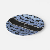 Aangepaste naam lichtblauwe glitter dachshunds papieren bordje (Gekanteld)