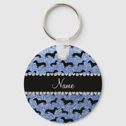 Aangepaste naam lichtblauwe glitter dachshunds sleutelhanger (Voorkant)
