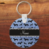 Aangepaste naam lichtblauwe glitter dachshunds sleutelhanger (Voorkant)