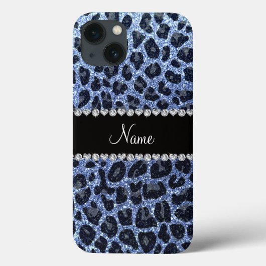 Aangepaste naam lichtblauwe glitter leopard print Case-Mate iPhone case (Achterkant)