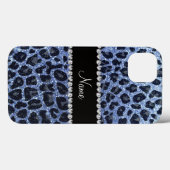 Aangepaste naam lichtblauwe glitter leopard print Case-Mate iPhone case (Achterkant (horizontaal))