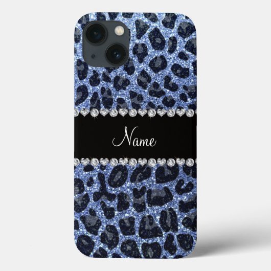 Aangepaste naam lichtblauwe glitter leopard print Case-Mate iPhone case (Achterkant)
