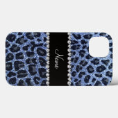 Aangepaste naam lichtblauwe glitter leopard print Case-Mate iPhone case (Achterkant (horizontaal))