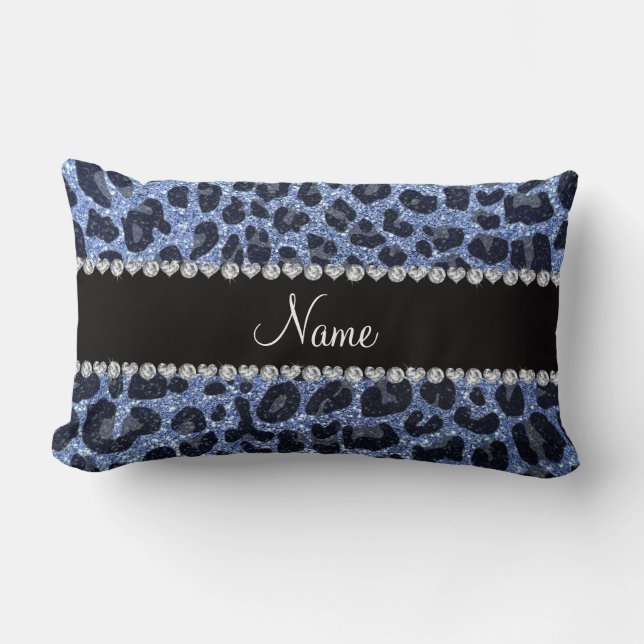 Aangepaste naam lichtblauwe glitter leopard print kussen (Voorkant)