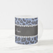 Aangepaste naam lichtblauwe glitter leopard print matglas koffiemok (Voorkant rechts)