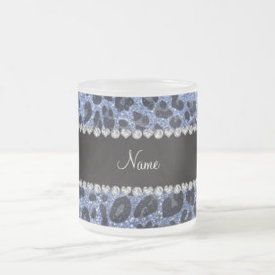 Aangepaste naam lichtblauwe glitter leopard print matglas koffiemok