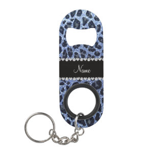 Aangepaste naam lichtblauwe glitter leopard print mini flessenopener