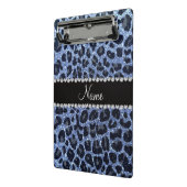 Aangepaste naam lichtblauwe glitter leopard print mini klembord (Angled2)