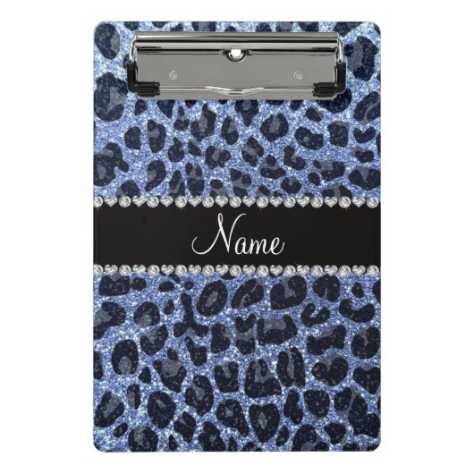 Aangepaste naam lichtblauwe glitter leopard print mini klembord (Voorkant)