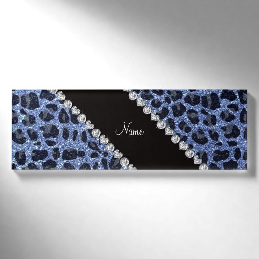 Aangepaste naam lichtblauwe glitter leopard print naambadge (Voorkant)
