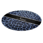 Aangepaste naam lichtblauwe glitter leopard print snijplank (Hoek)