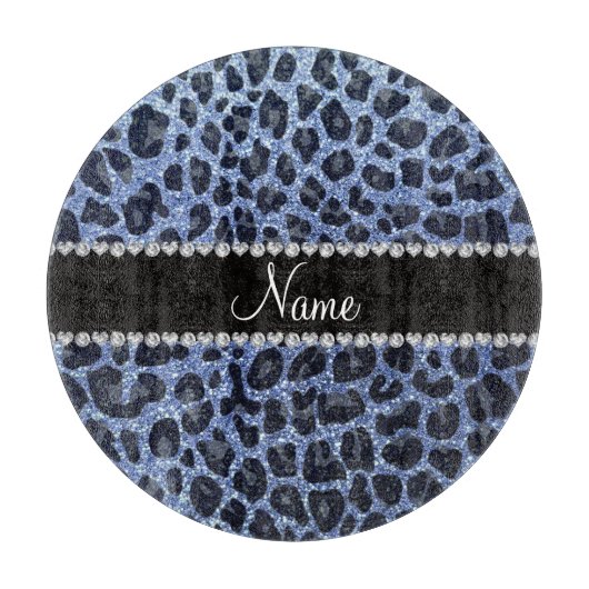 Aangepaste naam lichtblauwe glitter leopard print snijplank (Voorkant)