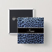 Aangepaste naam lichtblauwe glitter leopard print vierkante button 5,1 cm (Voorkant /achterkant)