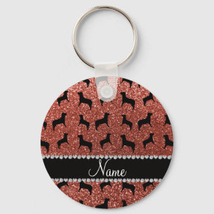 Aangepaste naam lichte oranje glitterhonden sleutelhanger