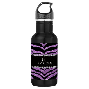 Aangepaste naam lichte paarse glittertijgerstrepen waterfles