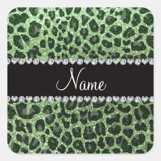 Aangepaste naam lichtgroene glittersplaat vierkante sticker (Voorkant)