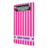 Aangepaste naam + lichtroze en dieproze strepen mini klembord (Angled2)