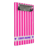 Aangepaste naam + lichtroze en dieproze strepen mini klembord (Schuin)