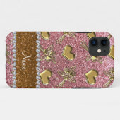 Aangepaste naam lichtroze glitter Gold rozen harte Case-Mate iPhone Case (Achterkant (horizontaal))