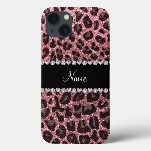 Aangepaste naam lichtroze glitter leopard print Case-Mate iPhone case (Achterkant)