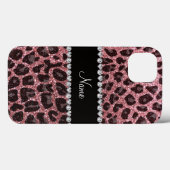Aangepaste naam lichtroze glitter leopard print Case-Mate iPhone case (Achterkant (horizontaal))