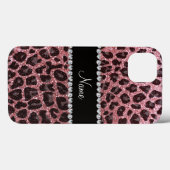 Aangepaste naam lichtroze glitter leopard print Case-Mate iPhone case (Achterkant (horizontaal))