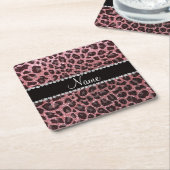 Aangepaste naam lichtroze glitter leopard print kartonnen onderzetters (Schuin)