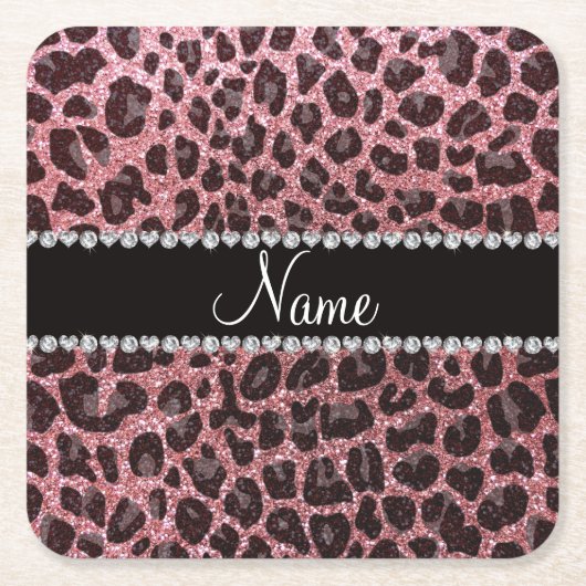 Aangepaste naam lichtroze glitter leopard print kartonnen onderzetters (Voorkant)