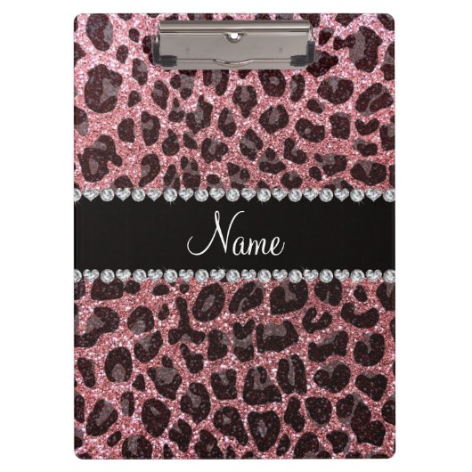 Aangepaste naam lichtroze glitter leopard print klembord (Voorkant)