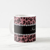 Aangepaste naam lichtroze glitter leopard print koffiemok (Voorkant links)