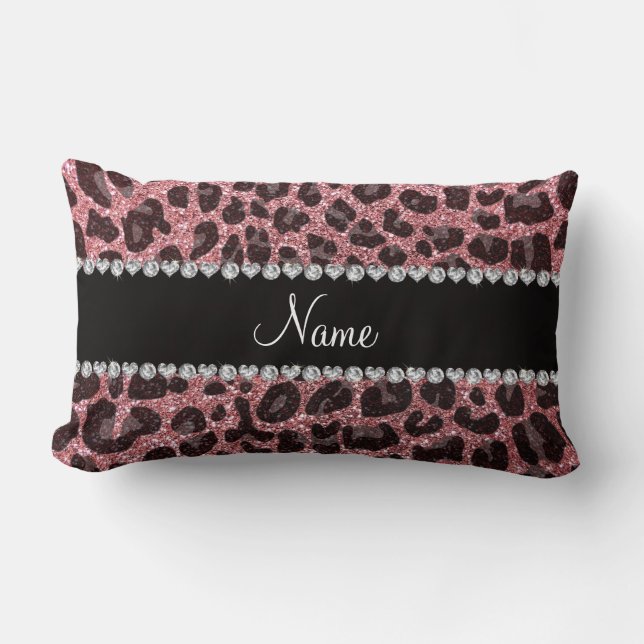 Aangepaste naam lichtroze glitter leopard print kussen (Voorkant)