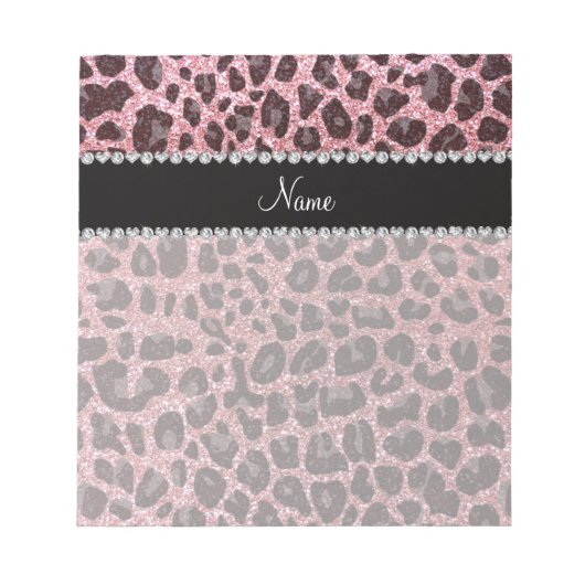 Aangepaste naam lichtroze glitter leopard print notitieblok (Voorkant)