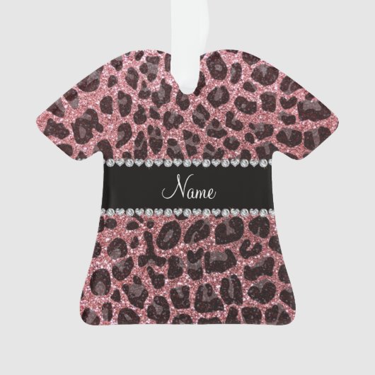 Aangepaste naam lichtroze glitter leopard print ornament (voorkant)