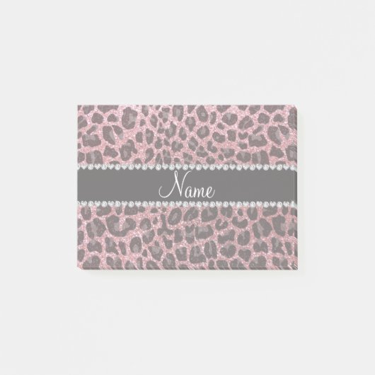 Aangepaste naam lichtroze glitter leopard print post-it® notes (Voorkant)