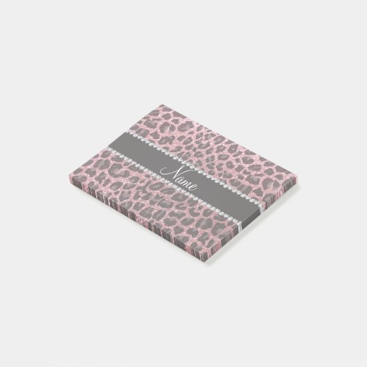 Aangepaste naam lichtroze glitter leopard print post-it® notes (Schuin)