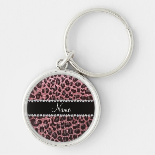 Aangepaste naam lichtroze glitter leopard print sleutelhanger (Voorkant)