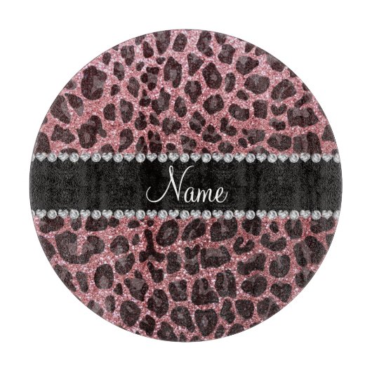 Aangepaste naam lichtroze glitter leopard print snijplank (Voorkant)