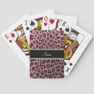 Aangepaste naam lichtroze glitter leopard print speelkaarten