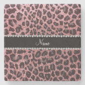Aangepaste naam lichtroze glitter leopard print stenen onderzetter (Voorkant)