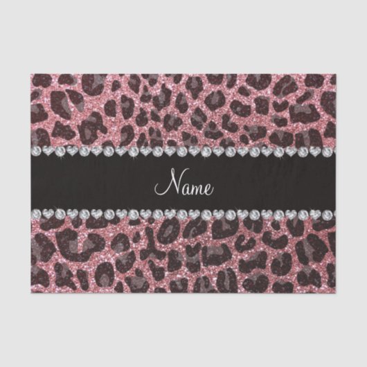 Aangepaste naam lichtroze glitter leopard print tissuepapier (Voorkant)