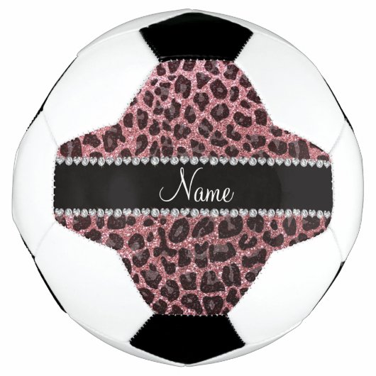Aangepaste naam lichtroze glitter leopard print voetbal (Voorkant)