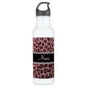 Aangepaste naam lichtroze glitter leopard print waterfles  (Voorkant)