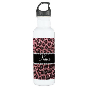 Aangepaste naam lichtroze glitter leopard print waterfles 
