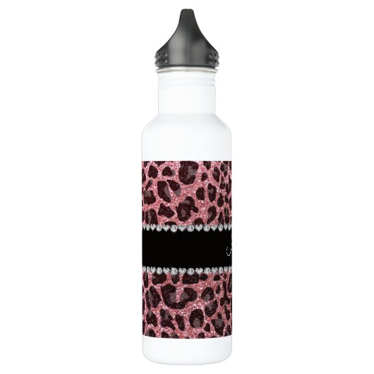 Aangepaste naam lichtroze glitter leopard print waterfles  (Links)