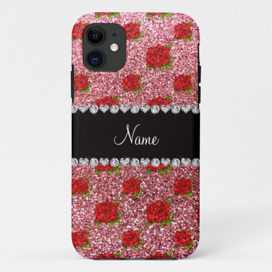 Aangepaste naam lichtroze glitter-rozen Case-Mate iPhone case (Achterkant)