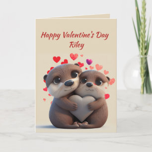 Aangepaste naam Liefde Cute Otter Dieren Harten Feestdagen Kaart