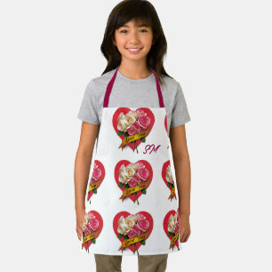 Aangepaste Naam Liefde Harten Bloemen Monogram Schort