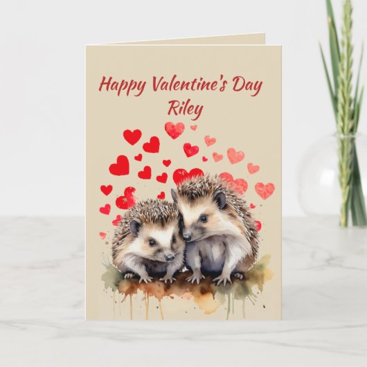 Aangepaste Naam Liefde Schattigee Hedgehog Animal  Feestdagen Kaart (Voorkant)